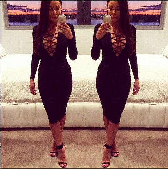 Sexy package hip Long-sleeved dress