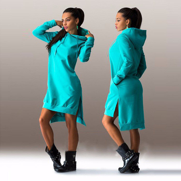Fashion hooded long-sleeved dress