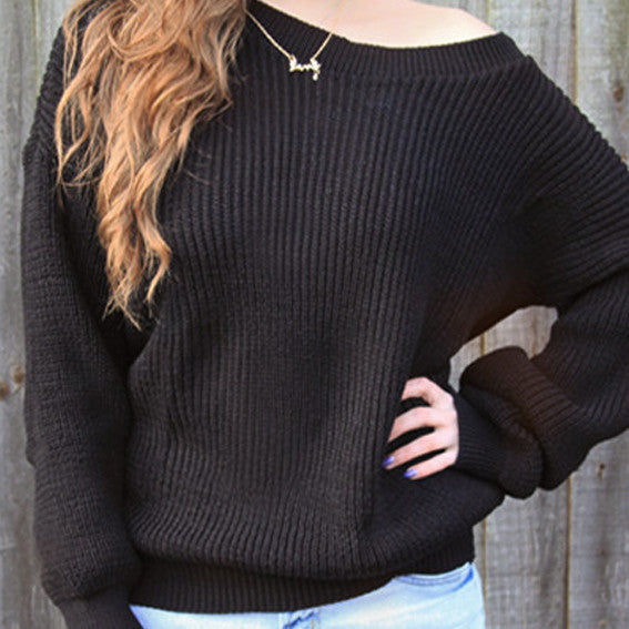 Round neck long-sleeved knit sweater