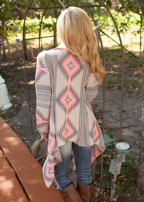 Printed long-sleeved knit cardigan jacket