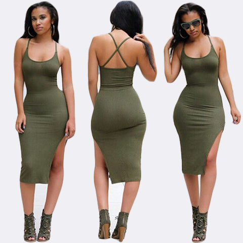Fashion Sexy Solid Color Sling Sleeveless Dress