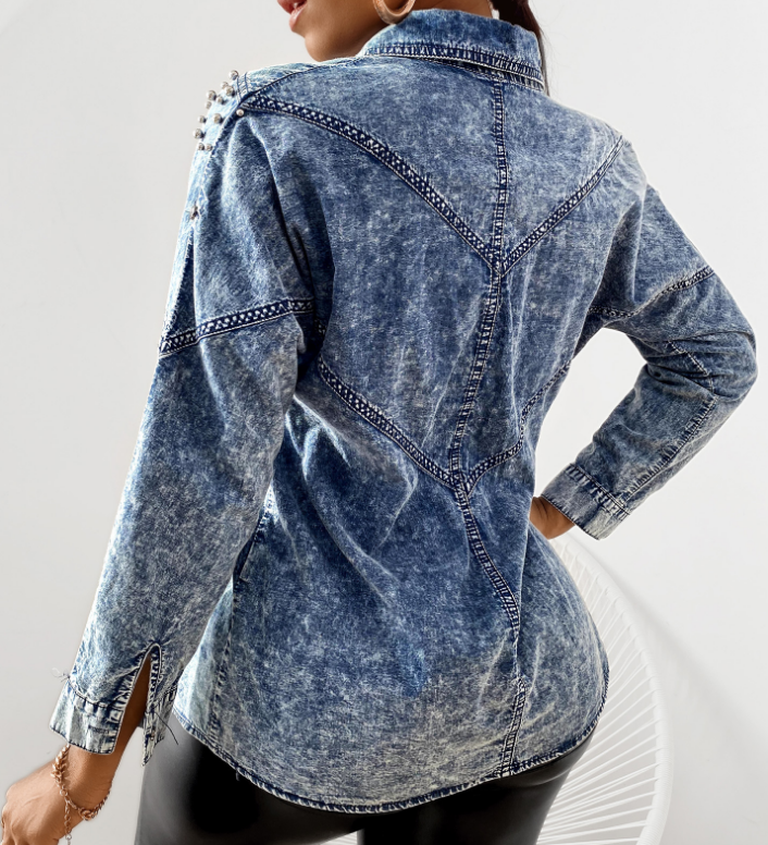 Fashion Casual Slim Long Sleeve Denim Shirt Top