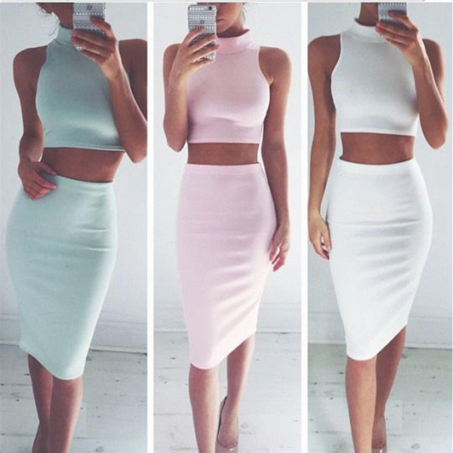 SEXY SLEEVELESS TWO-PIECE PACKAGE HIP DRESS