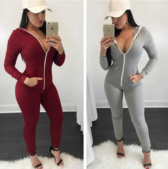 Long-sleeved zipper Jumpsuits