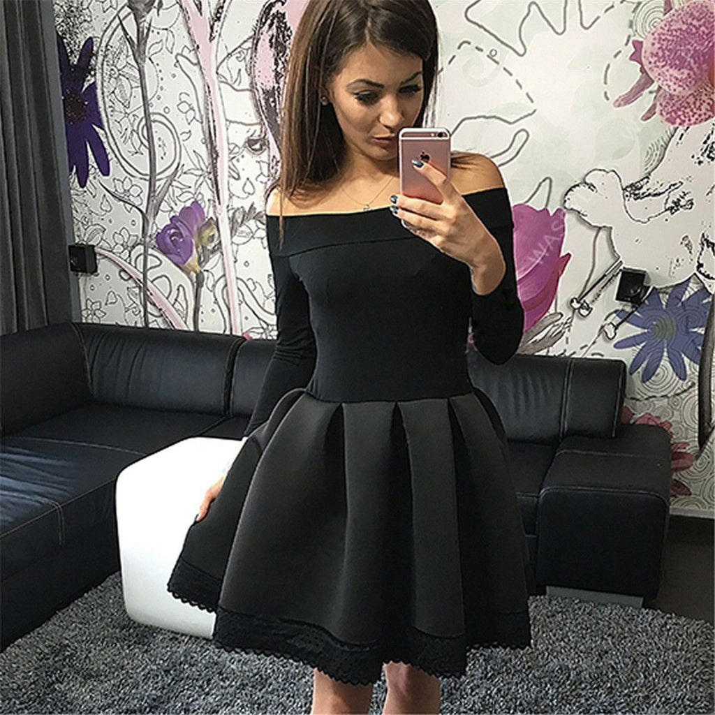 Long-sleeved splicing Flouncing dress