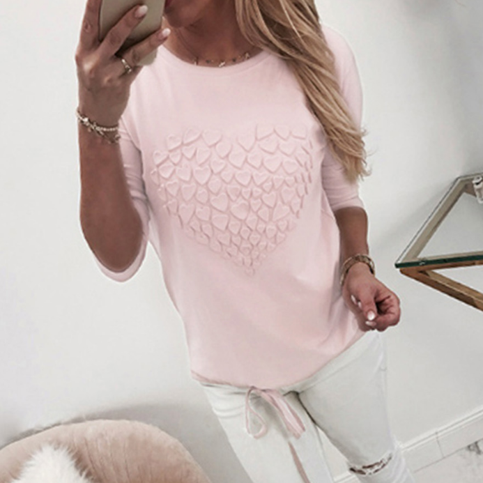Round Neck Heart-Shaped Long Sleeve Top