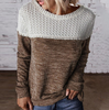 Long Sleeve Knit Splicing Round Neck Loose Sweater