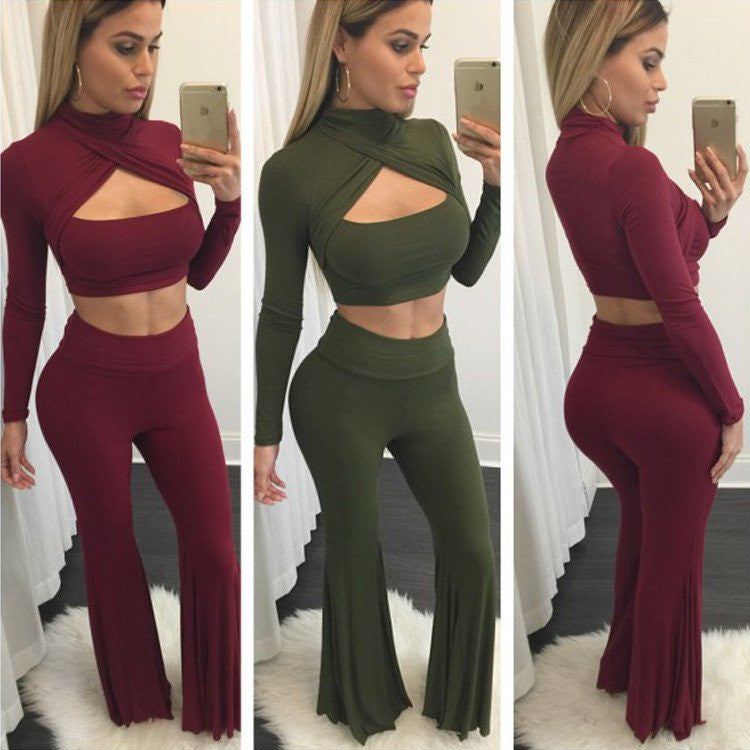 LONG-SLEEVED TWO-PIECE HIGH WAIST LONG PANTS