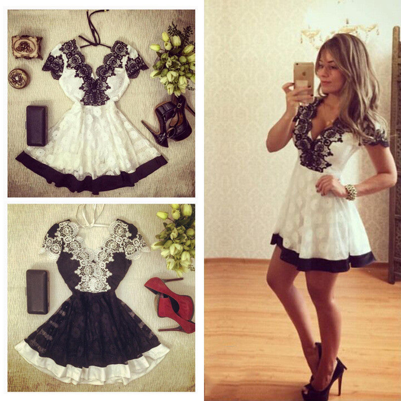 Design lace V-neck backless dress