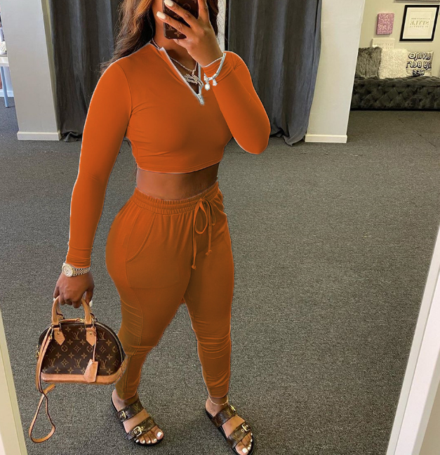 Women'S Solid Color Fashion Tight Sexy Two-Piece Suit