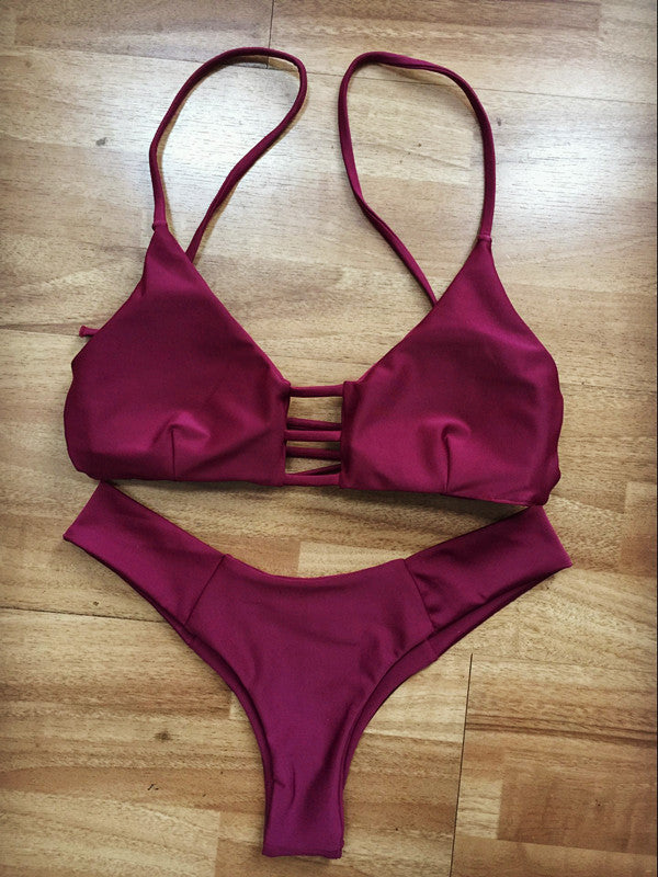 Sexy solid color bikini swimsuit