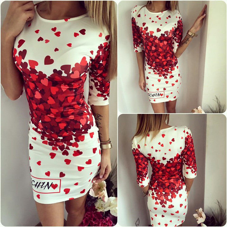 Round neck short sleeve printed dress