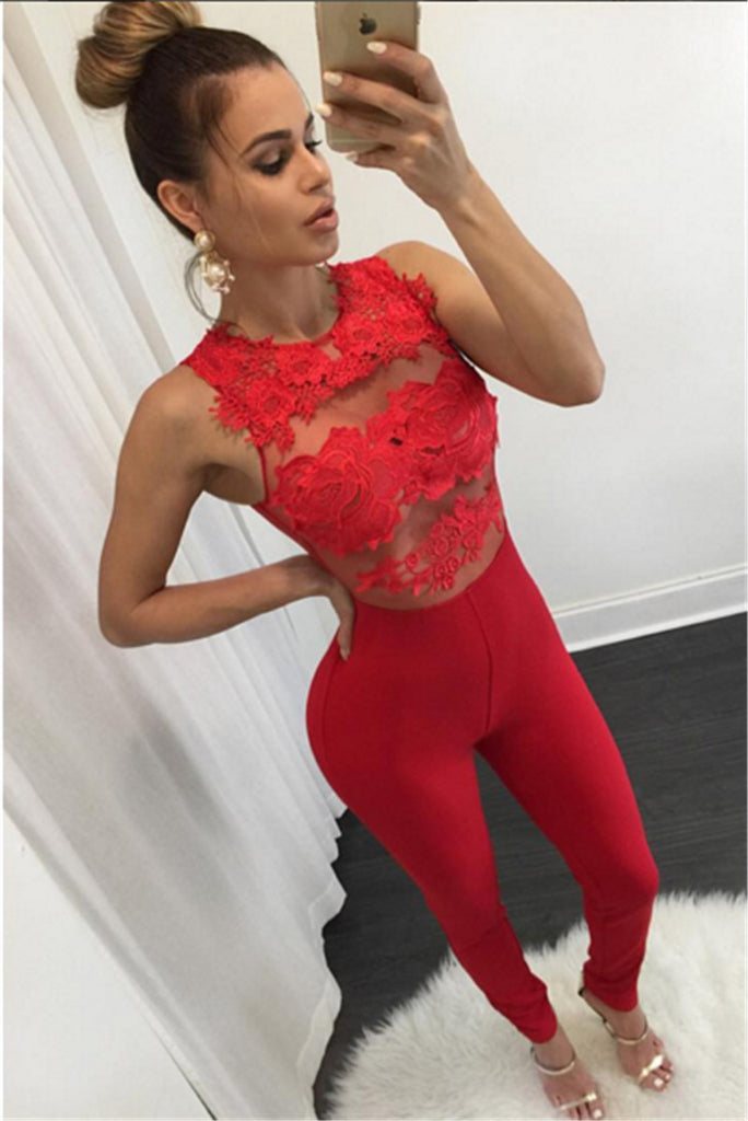 Sexy lace stitching sleeveless jumpsuit