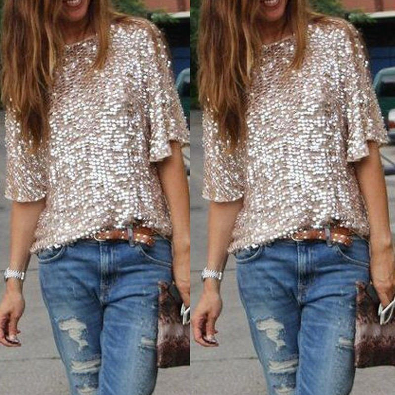 Loose sequined T-shirt