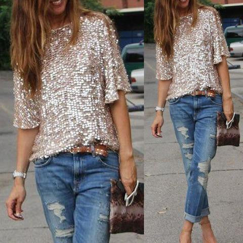 Loose sequined T-shirt