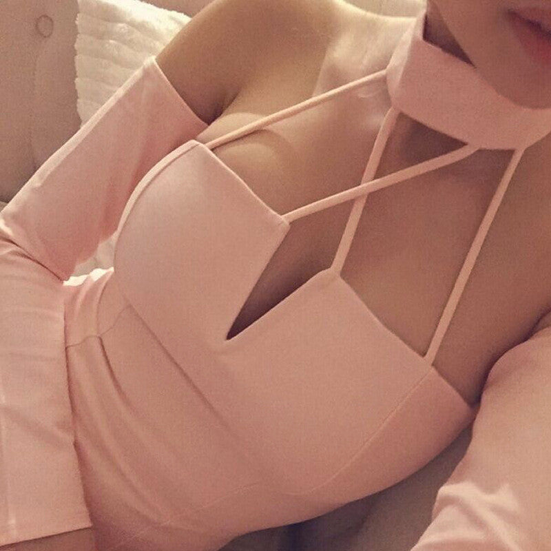 Solid Color Hanging Neck Dress