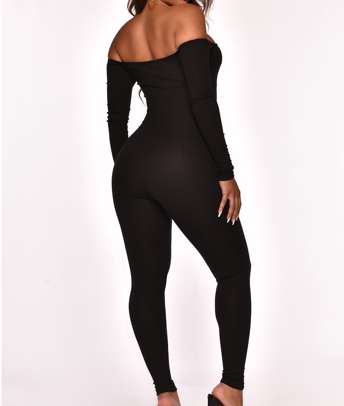 Solid Color Sexy Long-Sleeved Hip Strapless Jumpsuit