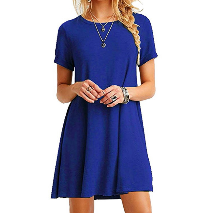 Women'S Solid Color Short-Sleeved Dress