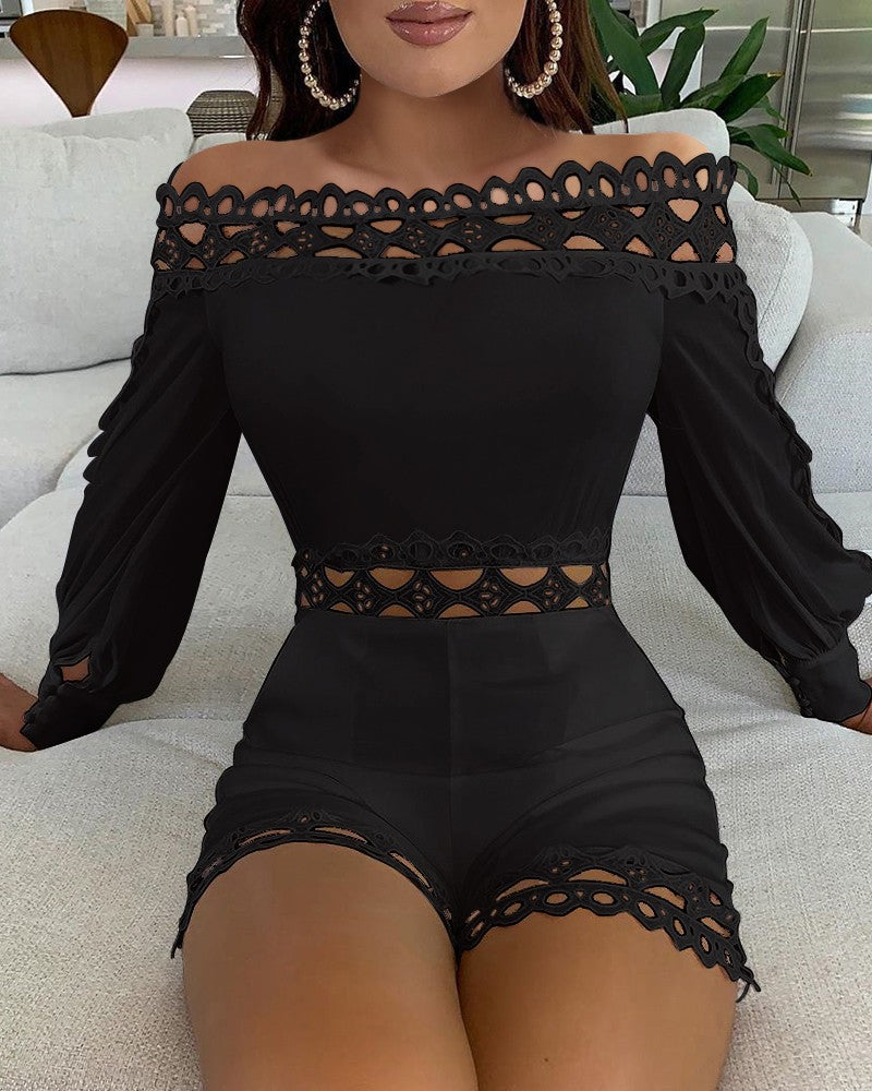 Elegant Women'S One Shoulder Splicing Lace Jumpsuit