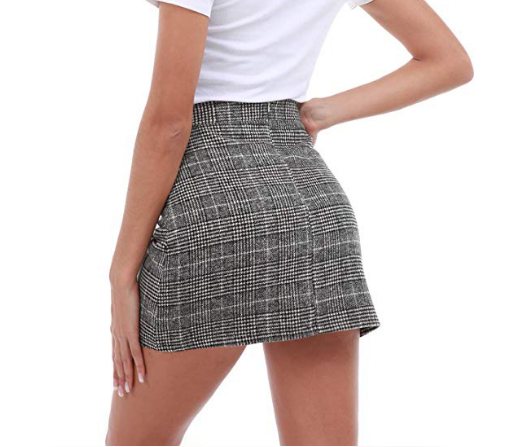 Design Slim High Waist Plaid Hips Skirts