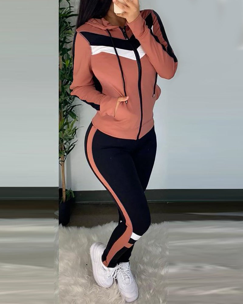 Long Sleeve Hooded Sports Sexy Print Two-piece Set