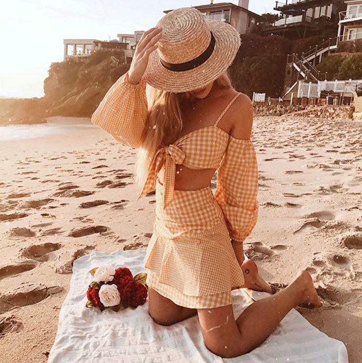 Women's Chiffon Plaid Sexy Two-Piece Dress