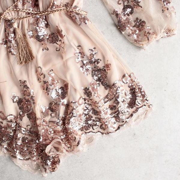 Reverse - Life Of The Party Strapless Sequin Romper - Rose Gold