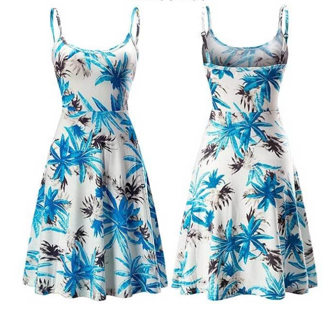 Women Print Strappy Sleeveless Beach Dress