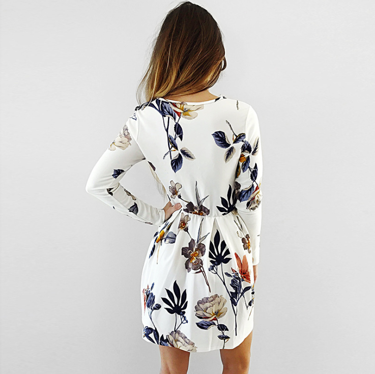 Round Neck Fashion Long Sleeve Print Dress