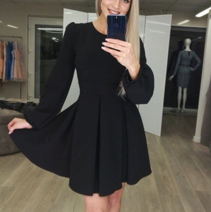 Women's Solid Color Fashion Sexy Round Neck Princess Dress