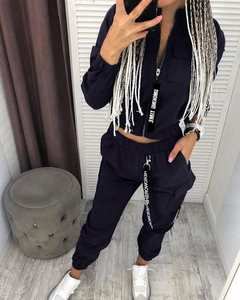 Solid Color Casual Trousers Two-Piece Set