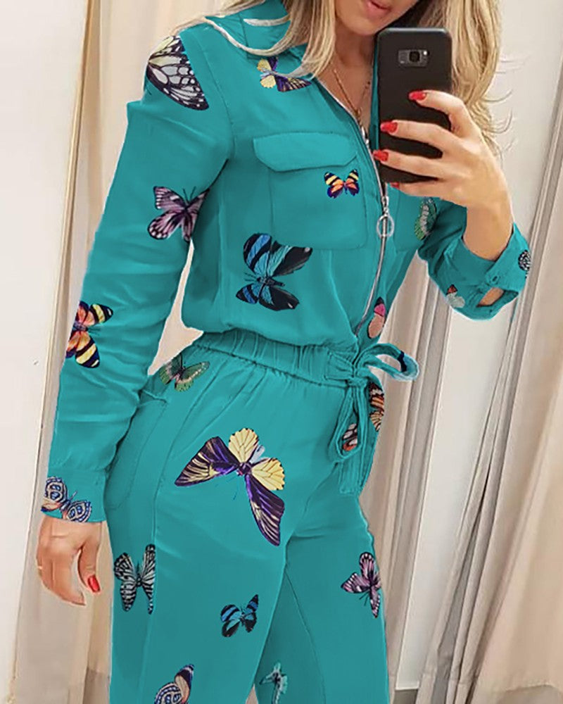 Casual Butterfly Print Jumpsuit