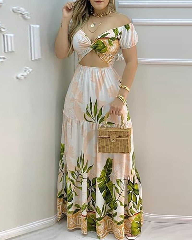Sweet Printed V-Neck Slim Casual Dress