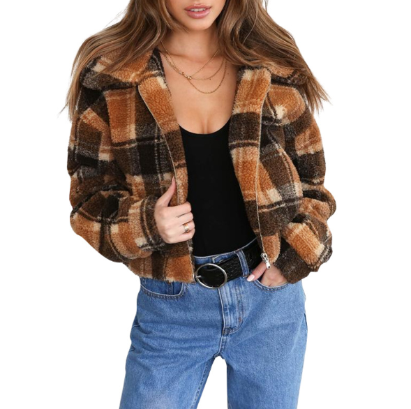 Women'S Long Sleeve Plaid Jacket