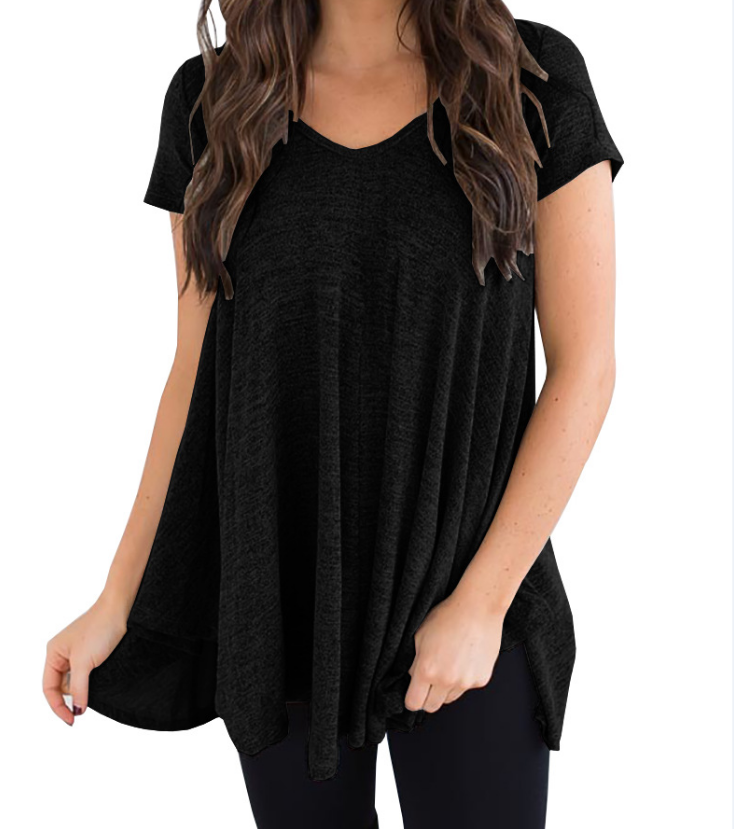 Solid Color V-Neck Short-Sleeved T-Shirt