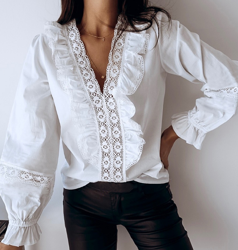 V-Neck Sexy Long-Sleeved Low-Cut Top
