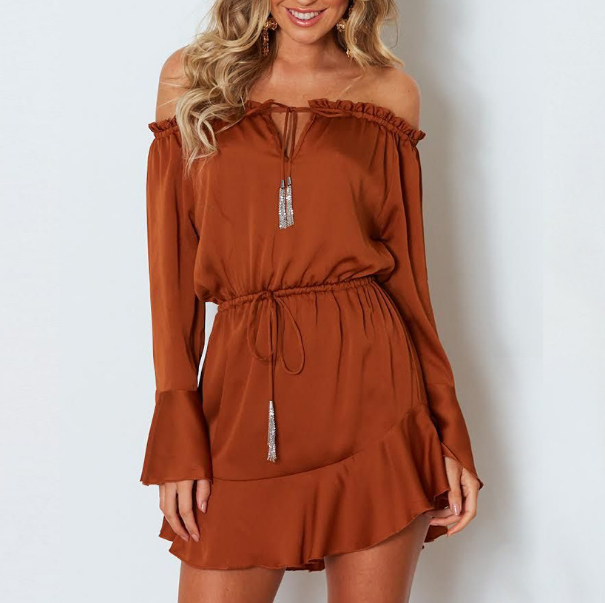 Fashion Sexy Ruffled Long Sleeve Dress
