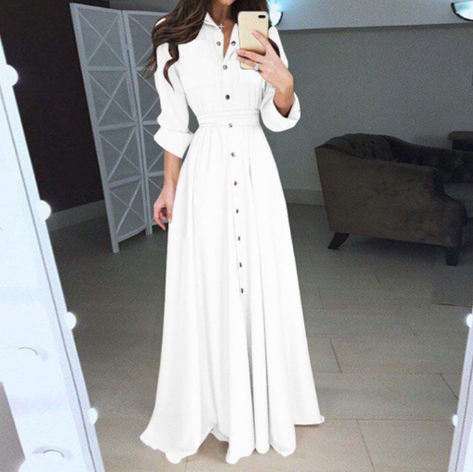 Women Button Down Maxi Shirt Dress