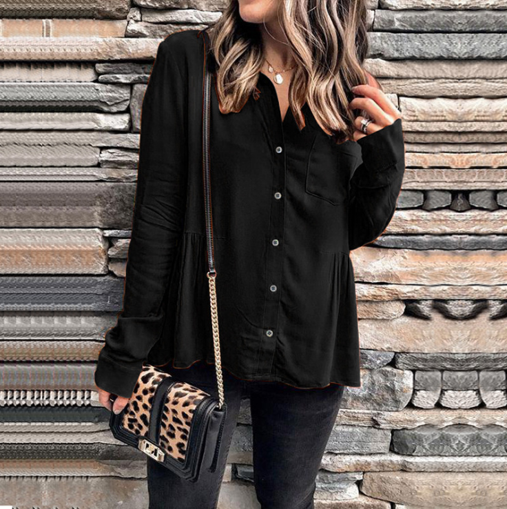 Women'S Loose Long Sleeve Solid Color Shirt
