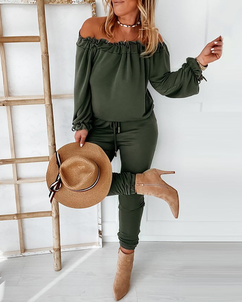 Long Sleeve Women's One-shoulder Jumpsuit