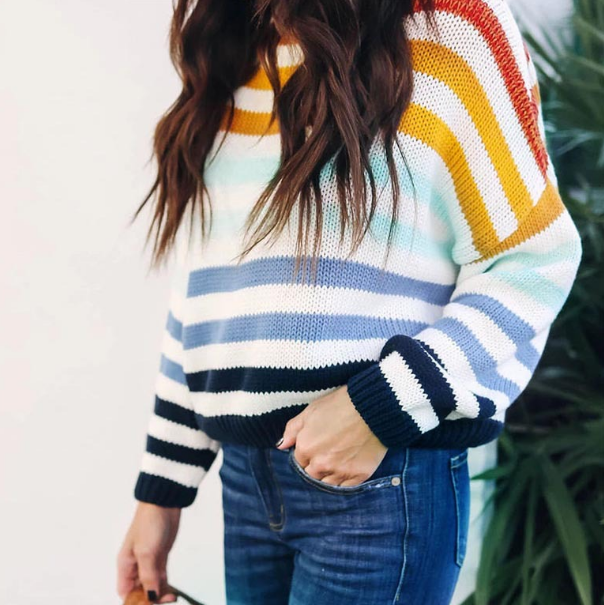 Design Striped Long Sleeve Knit Sweater