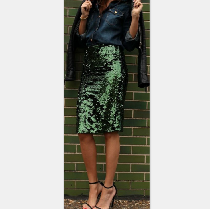 Women'S Sexy Green Sequins Package Hip Skirt