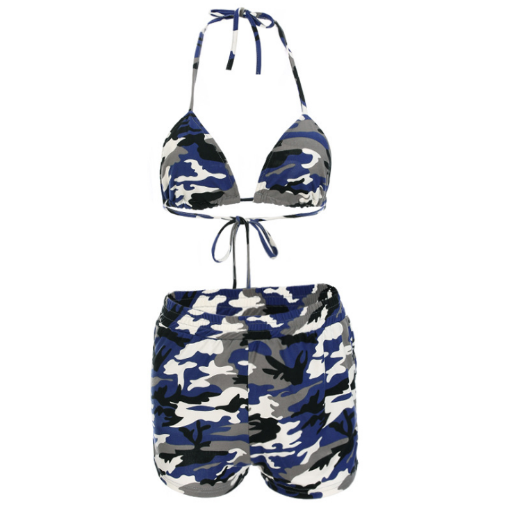 Sexy Camouflage Backless Spaghetti Strap Shorts Set