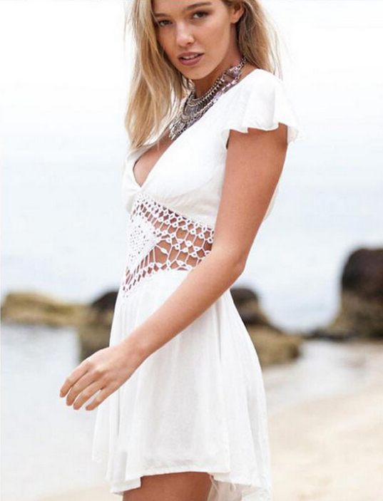 Sexy V-Neck Short-Sleeved Lace Piece Pants