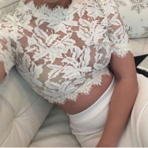 SEXY LACE SHORT-SLEEVED T-SHIRT