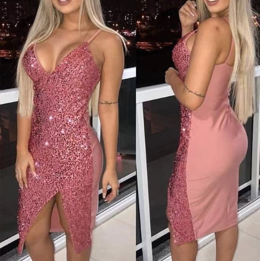 Solid Color Sequins Sling Sexy Dress