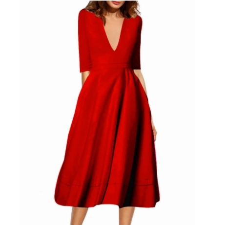 Solid Color Sexy V-Neck High Waist Dress