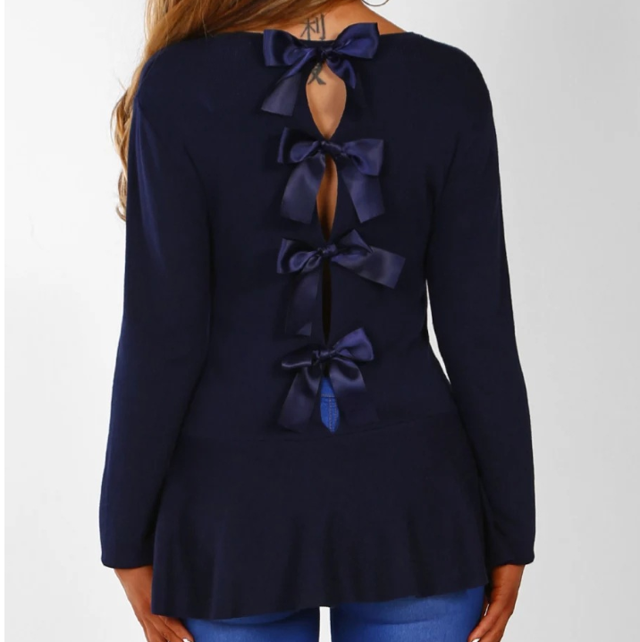 Sexy Fashion Backless Bowknot Long Sleeve Shirt