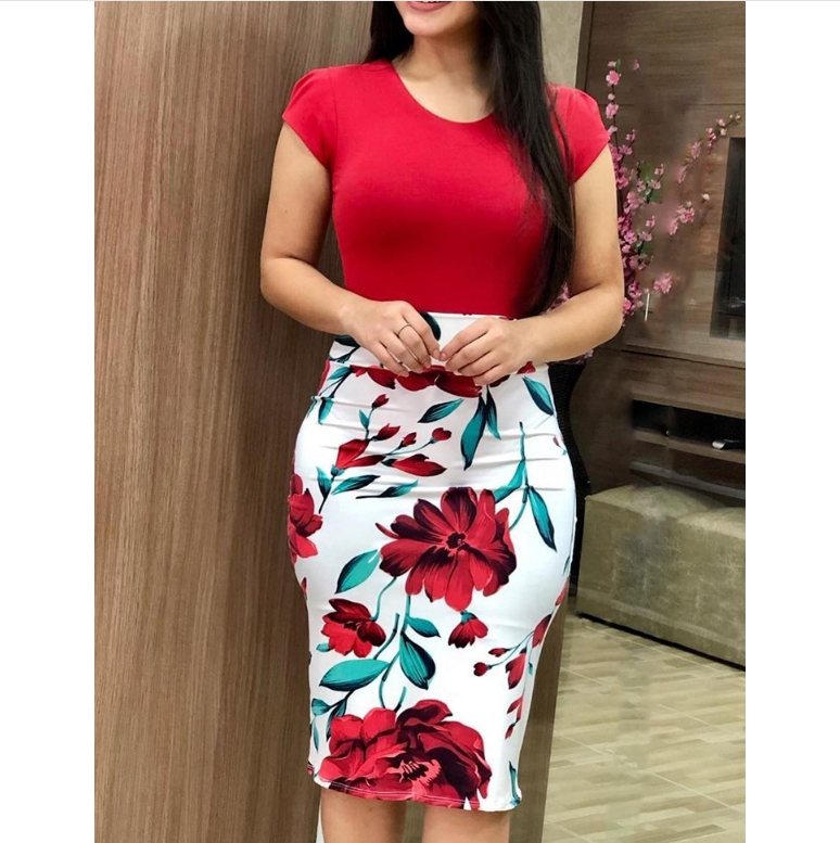 Women'S Print Short Sleeve Hip Dress