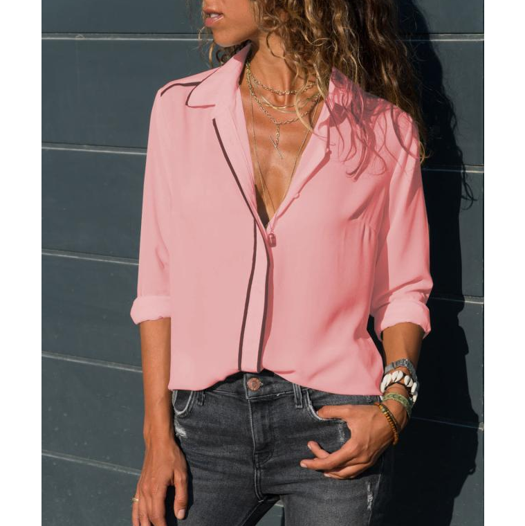 Women'S Long Sleeved Slim Chiffon Shirt Tops